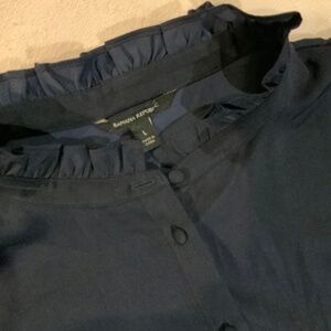 Banana Republic Blue L Satin Ruffle Collar Long Sleeve Button down Cottagecore